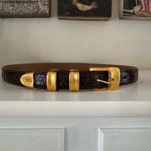 Andreas Beckmann Genuine  Crocodile Belt Sterling Silver Gold Plated size‎ 31